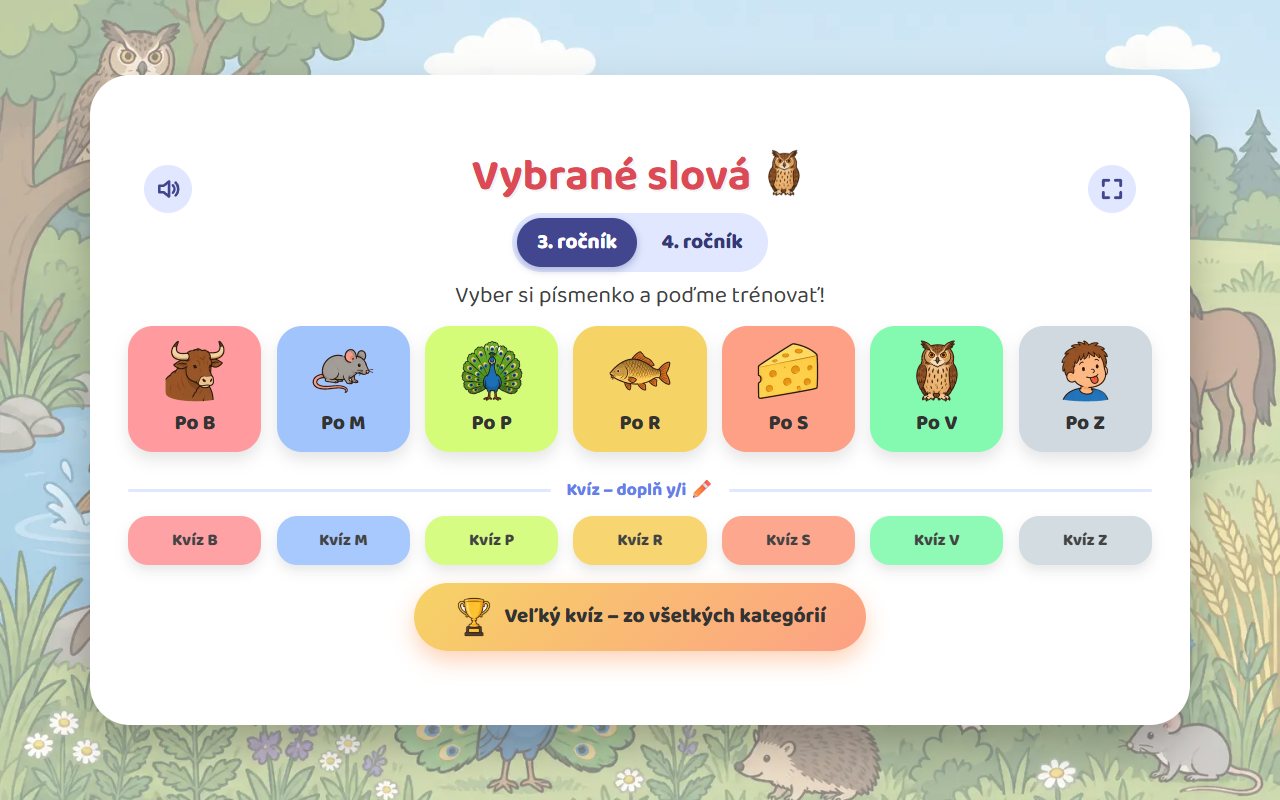 Ukážka aplikácie Vybrané slová pre 3. a 4. ročník