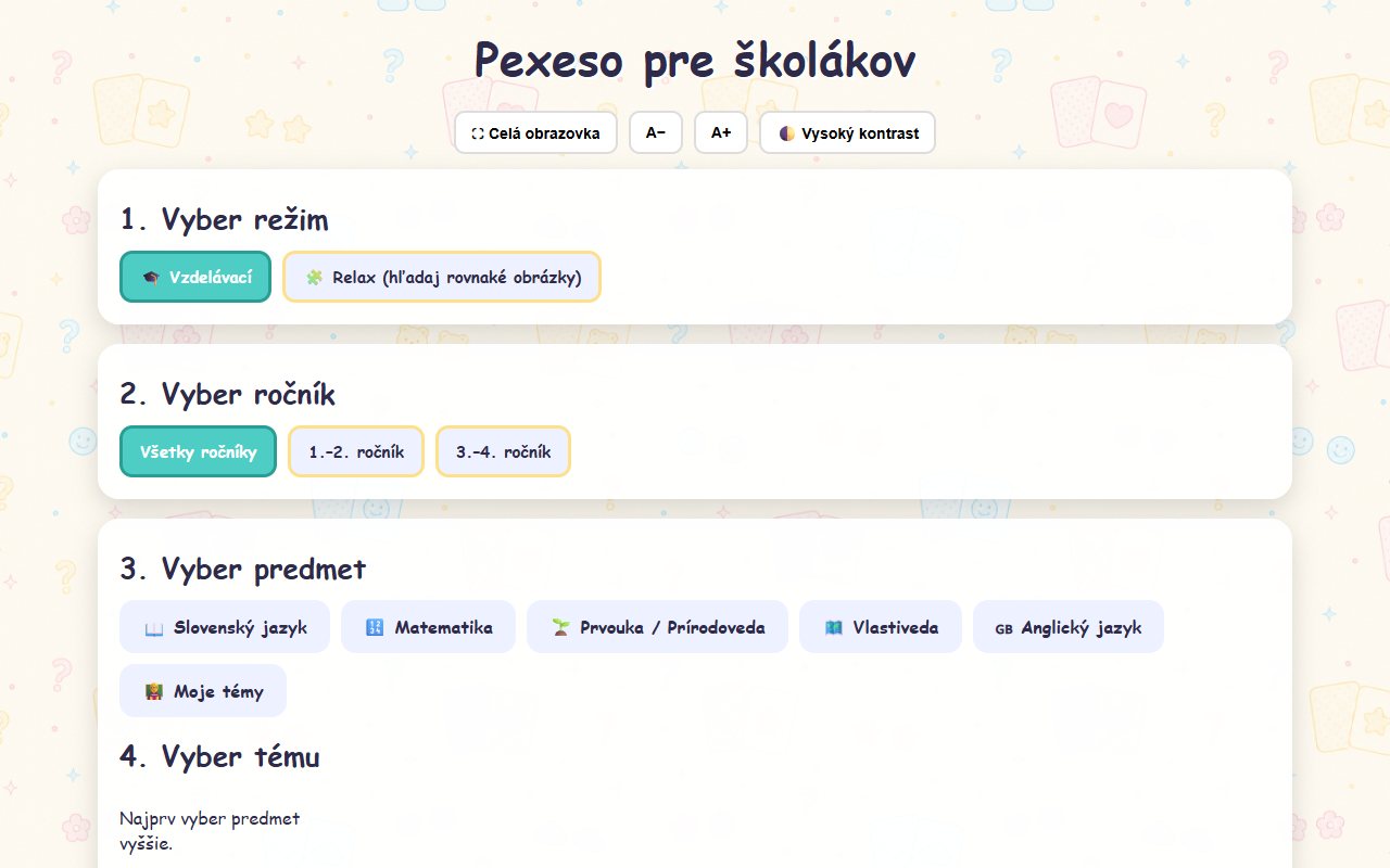 Ukážka aplikácie Pexeso pre školákov – 1. – 4. ročník