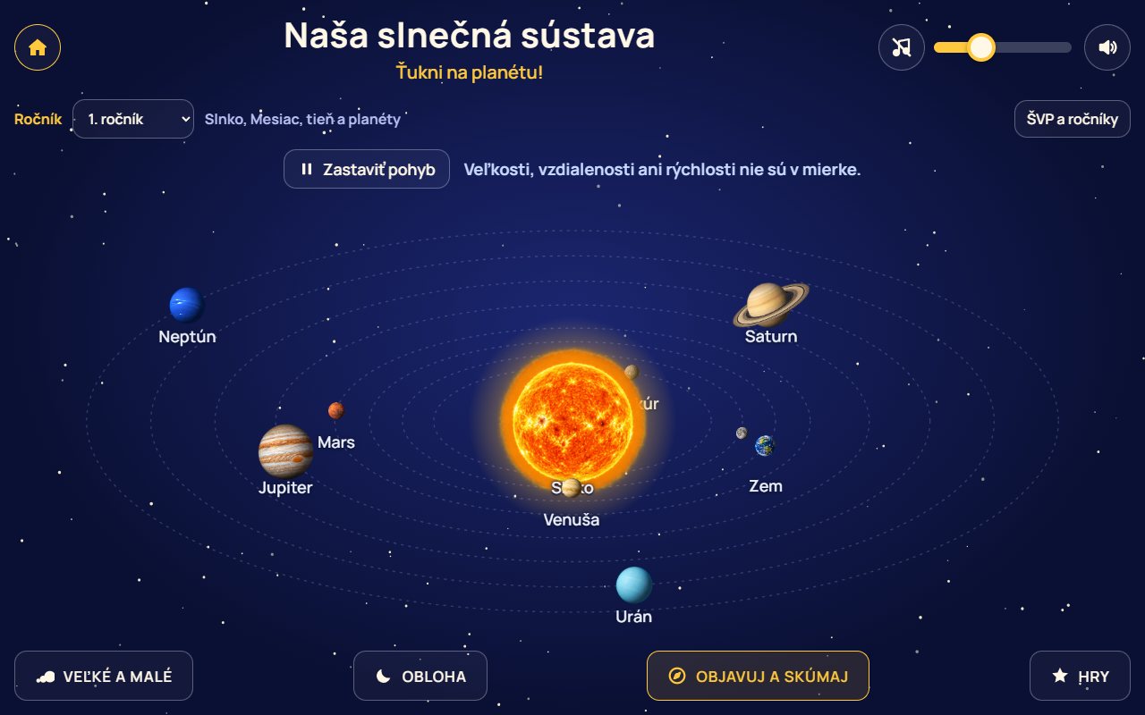 Ukážka aplikácie Naša slnečná sústava – vesmír pre 1. – 4. ročník