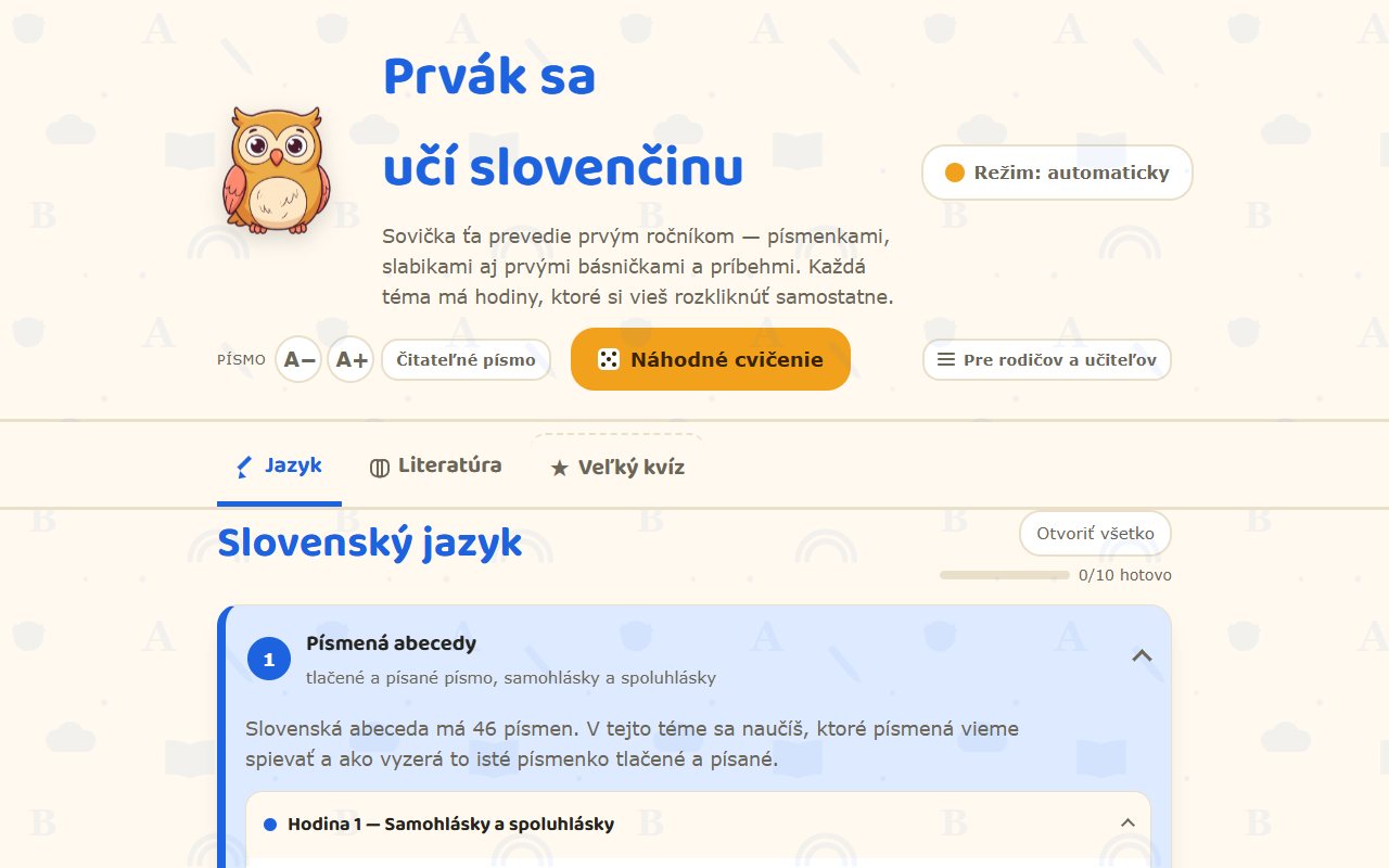 Ukážka aplikácie Prvák sa učí slovenčinu – 1. ročník