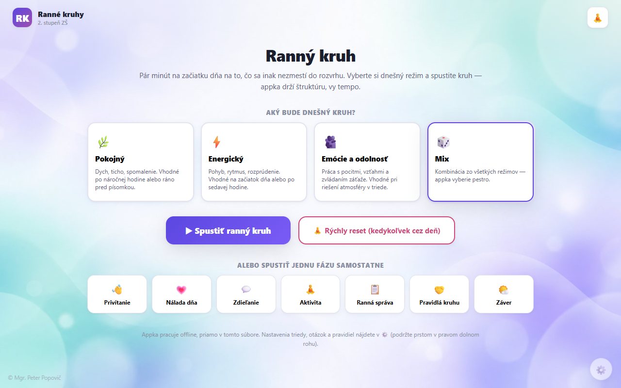 Ukážka aplikácie Ranné kruhy – 2. stupeň