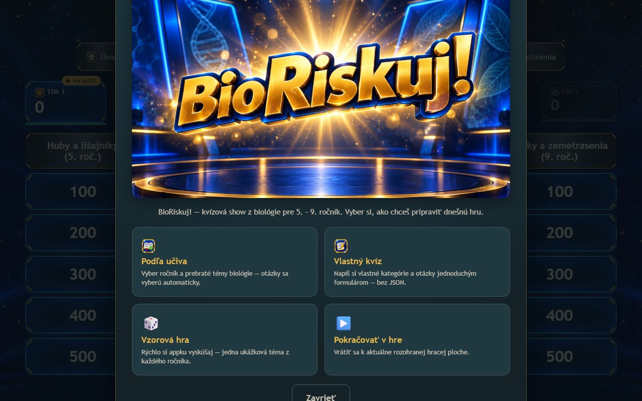 Ukážka aplikácie BioRiskuj! – Riskuj z biológie pre 5. – 9. ročník
