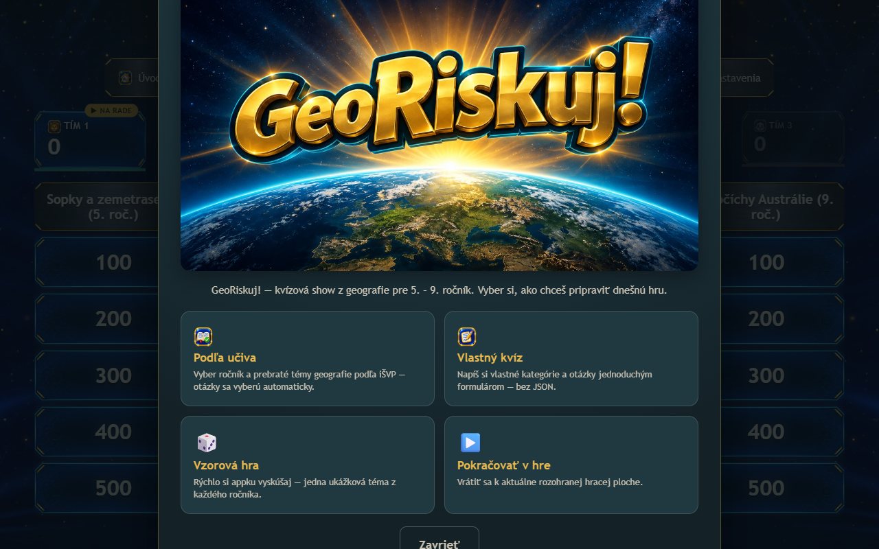 Ukážka aplikácie GeoRiskuj! – Riskuj z geografie pre 5. – 9. ročník