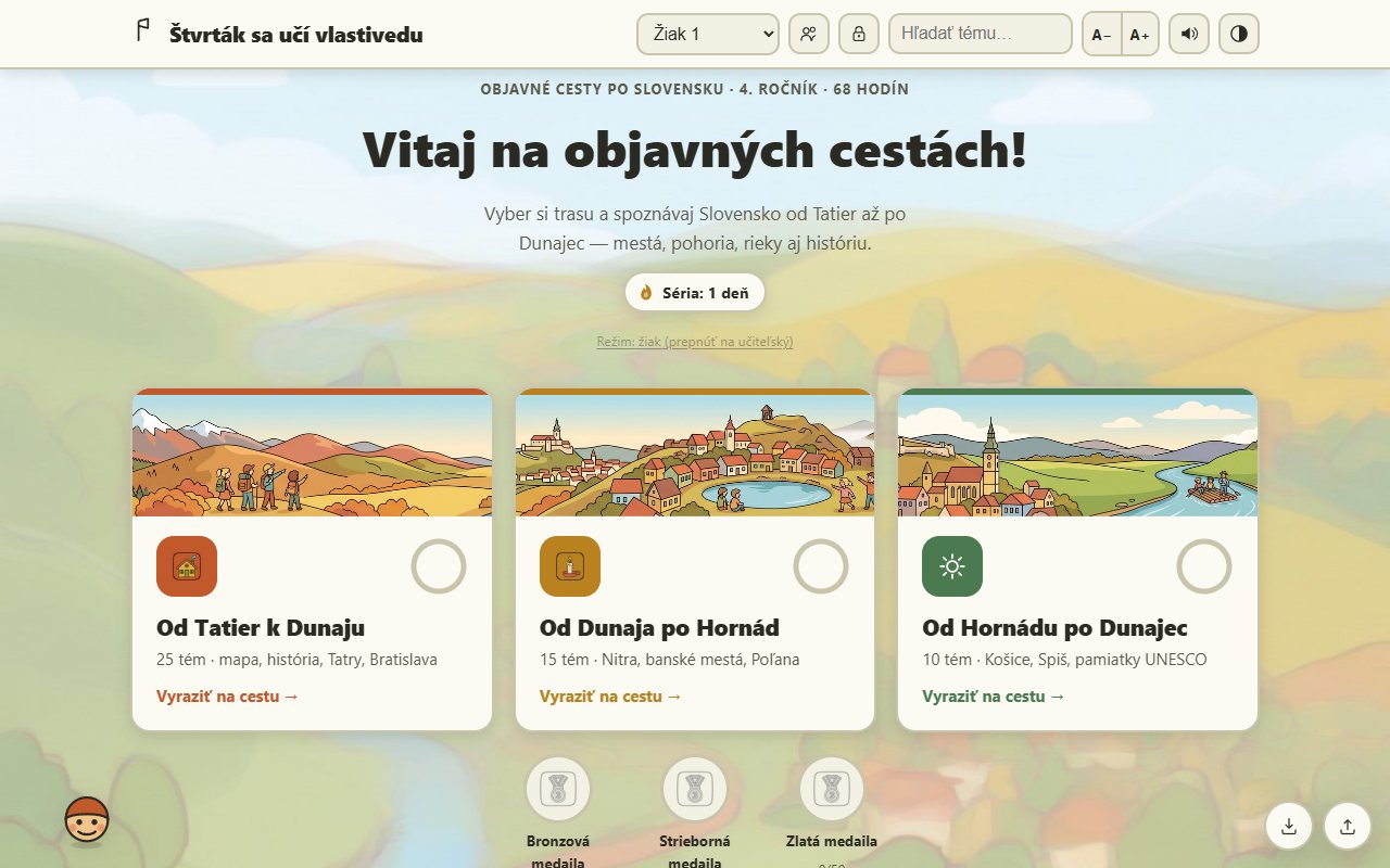 Ukážka aplikácie Štvrták sa učí vlastivedu – Vlastiveda pre 4. ročník