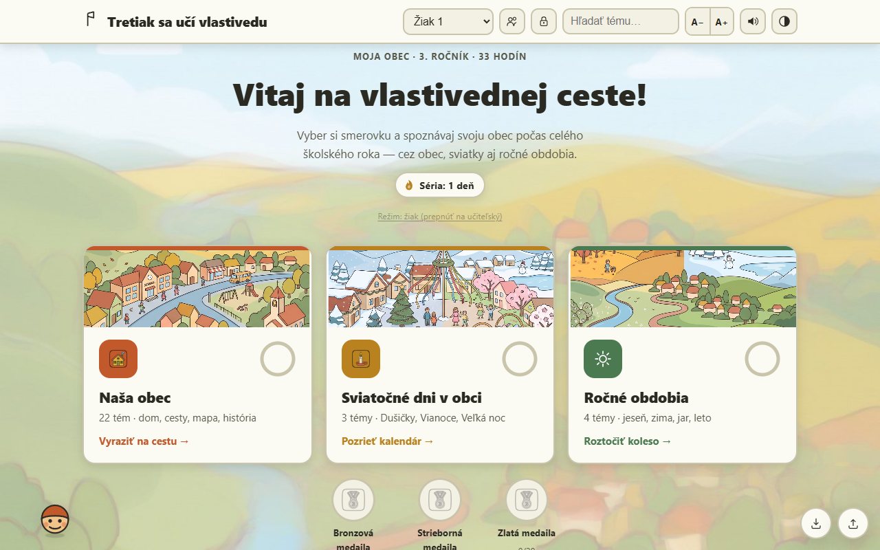 Ukážka aplikácie Tretiak sa učí vlastivedu – Vlastiveda pre 3. ročník