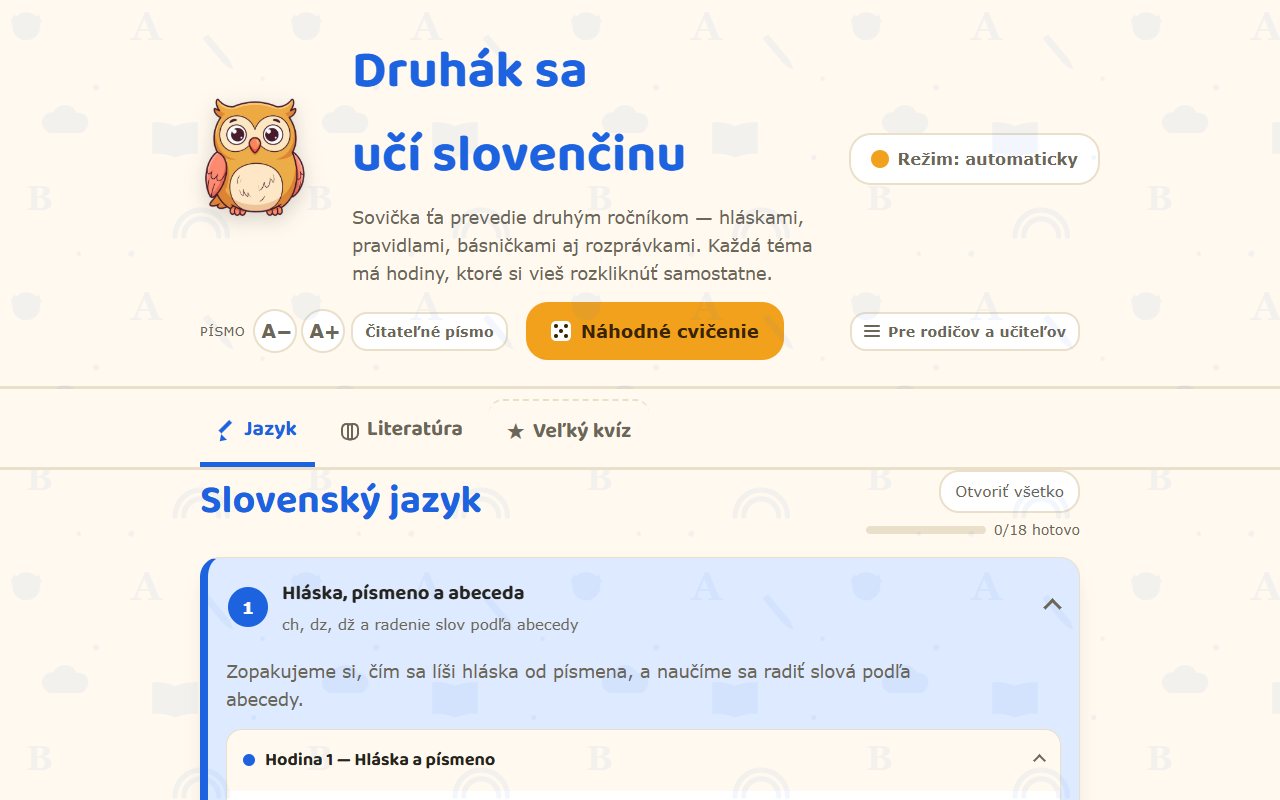 Ukážka aplikácie Druhák sa učí slovenčinu – 2. ročník