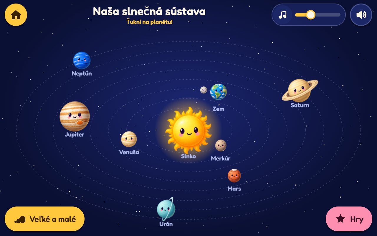 Ukážka aplikácie Planéty pre škôlkarov – slnečná sústava pre MŠ