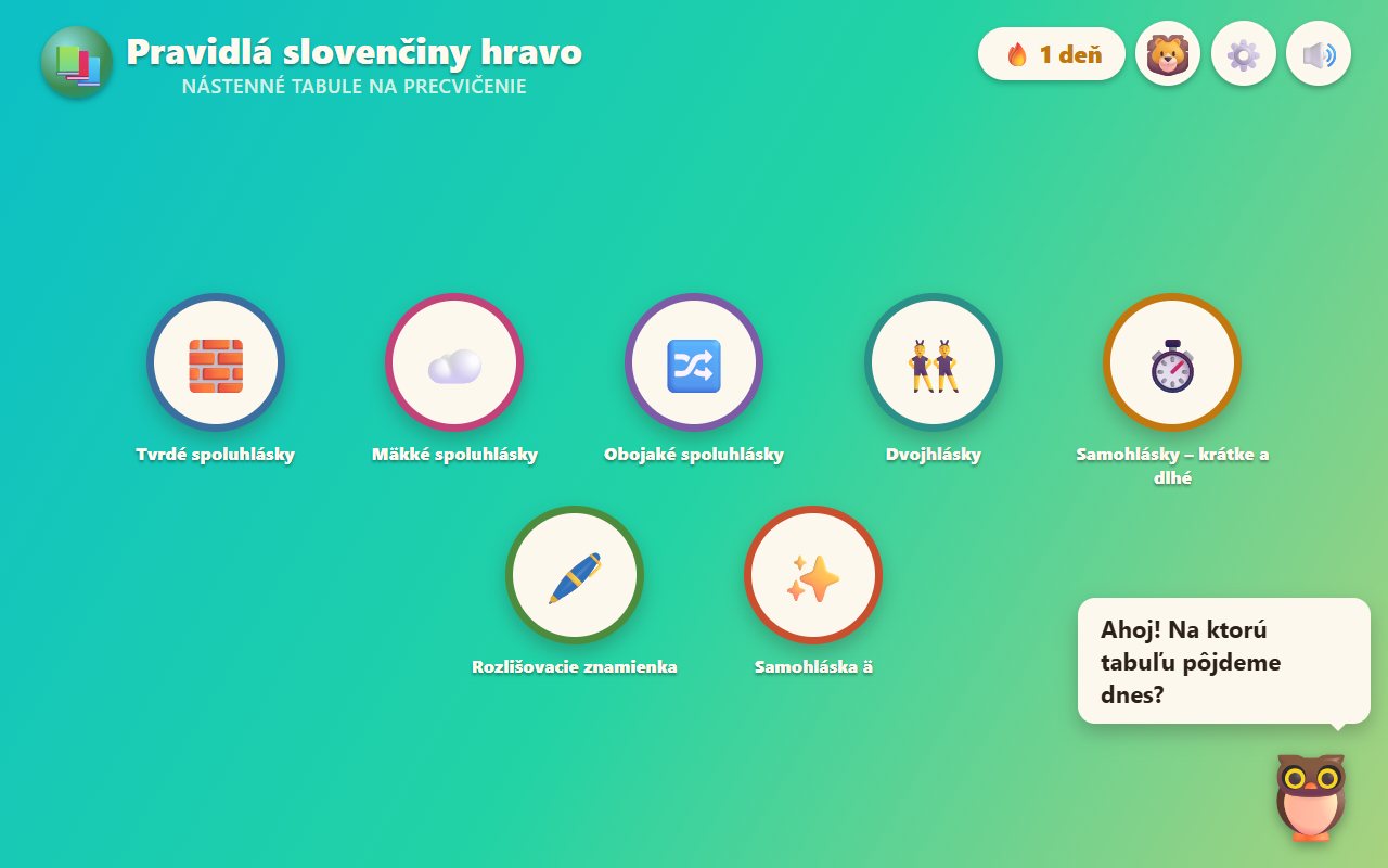 Ukážka aplikácie Pravidlá slovenčiny hravo – 1. – 4. ročník