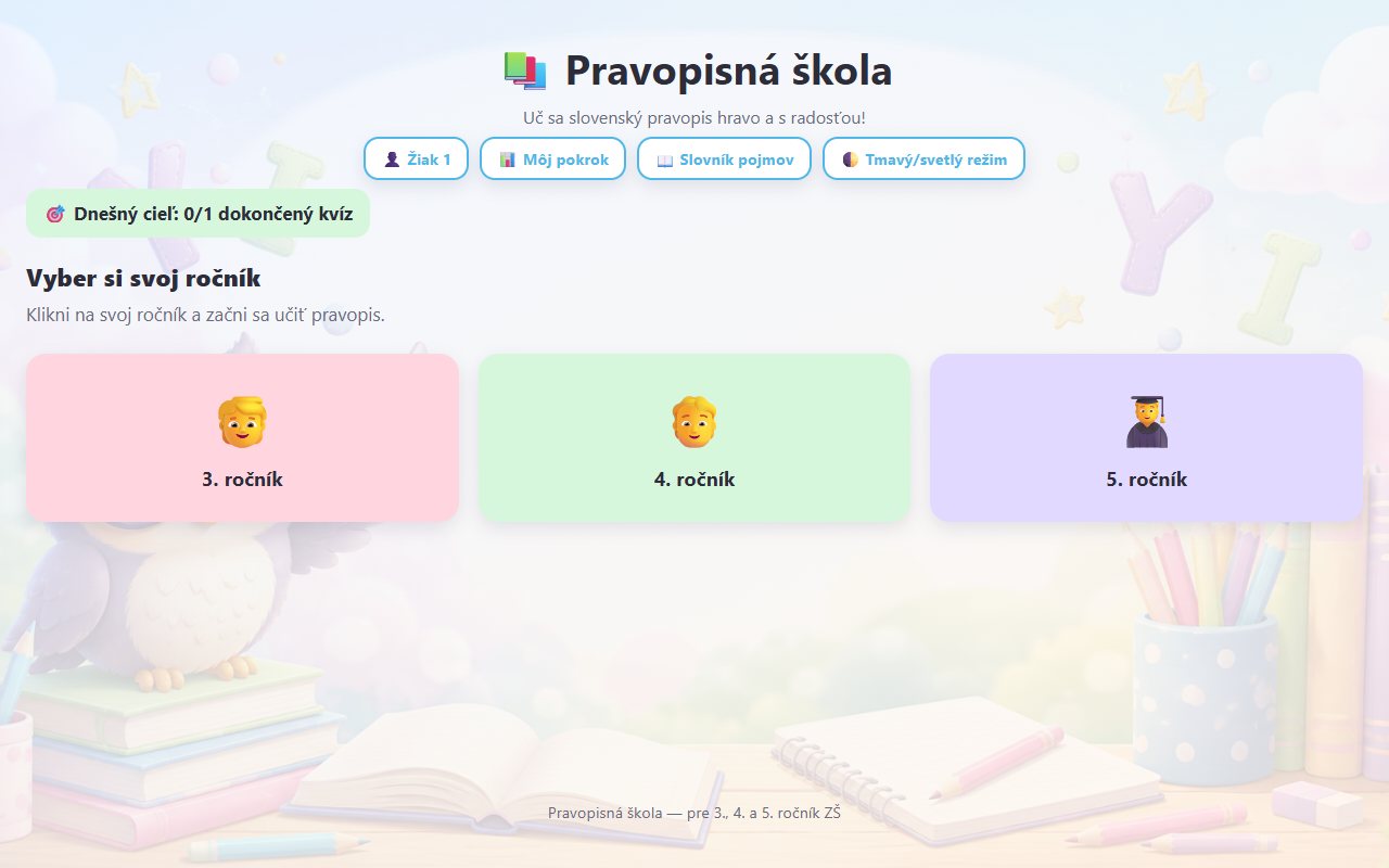Ukážka aplikácie Pravopisná škola – 3. – 5. ročník