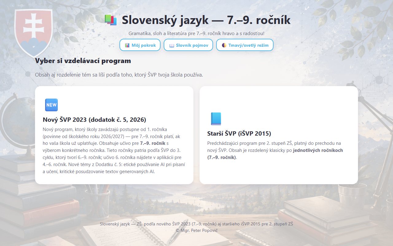 Ukážka aplikácie Slovenský jazyk – 3. cyklus (7. – 9. ročník)