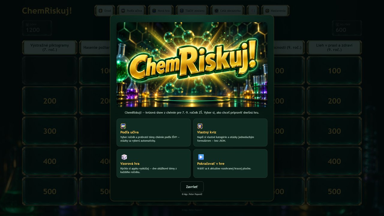 Ukážka aplikácie ChemRiskuj! – Riskuj z chémie pre 7. – 9. ročník