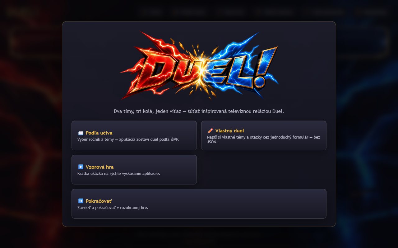 Ukážka aplikácie DUEL! – kvízový súboj dvoch tímov